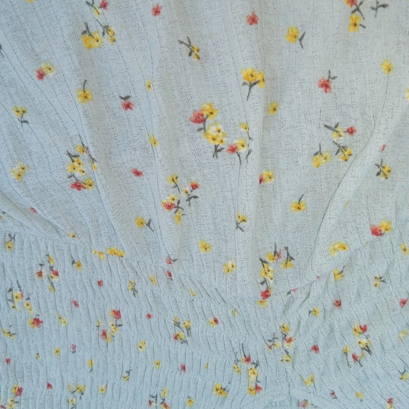 Mint Green Babydoll Floral Top Evolutionary Apparel Puff Sleeve V-Neck Size M - Picture 9 of 9